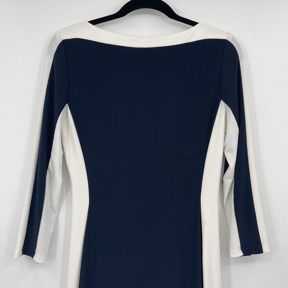 Lauren Ralph Lauren Womens Dress Sz 6 Navy Ivory Colorblock Stretch Knee Length - Picture 5 of 10